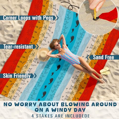 Beach Blanket Waterproof Sandproof Oversized 78''×110'' Suits 1-7 Adults Lightweight Large Picnic Mat Sand-Free Beach Blanket for Travel Camping Hiking Picnic - color: Beach Scene, size: 78''x110''