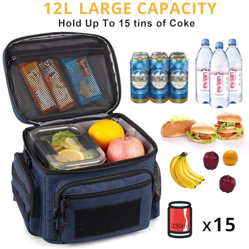 Lunch Box for Men, Tactical Lunch Bag MOLLE Webbing Leakproof Insulated Lunch Cooler Women Adult Meal with Adjustable Shoulder Strap Lunch Pail (Blue) - color: Blue, size: Medium