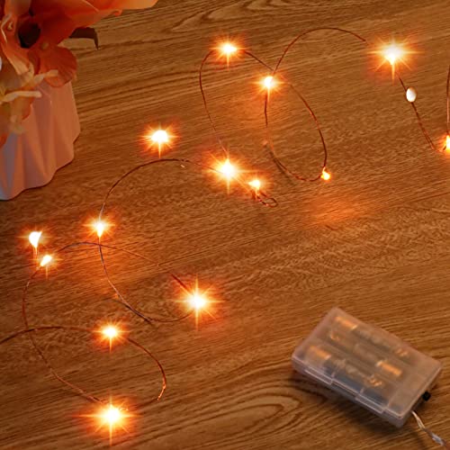 Ariceleo Mini Halloween Fairy Lights, 2 Pack Copper Wire Battery Operated LED String Lights for Bedroom, Christmas, Party, Decoration (5m/16ft Orange) - color: Orange, size: 2 Pack