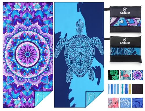 2 Pack Lightweight Thin Beach Towel Oversized 71"x32" Big Extra Large Microfiber Sand Free Towels for Adult Quick Dry Travel Camping Beach Accessories Vacation Essential Gift Blue Sea Turtle Mandala - color: 2 Pack Blue Sea Turtle Mandala