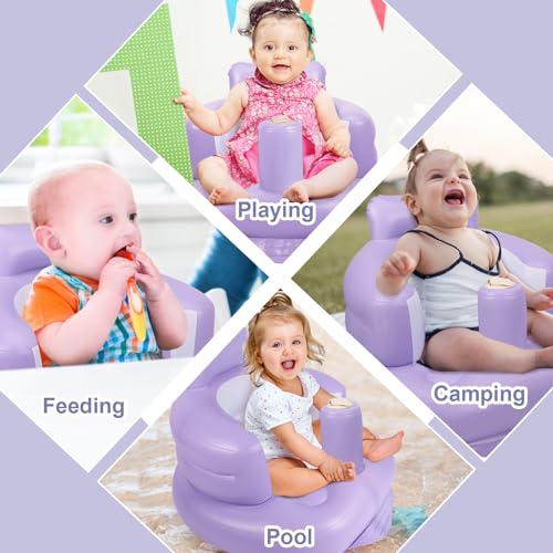 AirSwim Inflatable Baby Chair, Inflatable Baby Seat for Babies 3 Months and Up, Summer Blow Up Chair with Built in Air Pump, Bumbo Seat for Learning to Sit, Palying, Camping, Purple - color: Purple