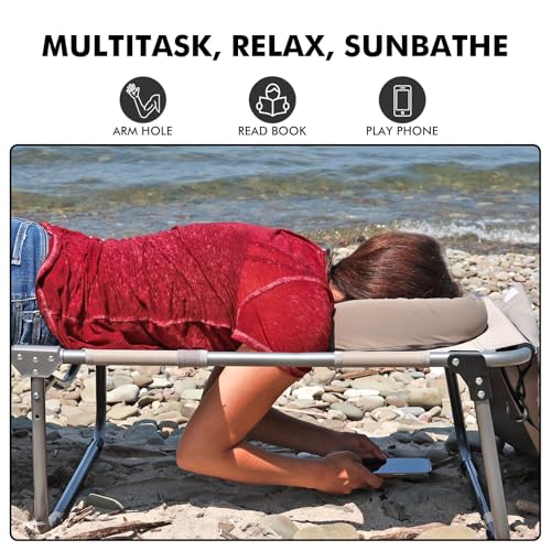 Oversized Extra Wide Tanning Chair with Sun Canopy Face Hole Padded Adjustable Washable, Heavy Duty Layout Folding Lounge Chair for Outside Beach Reading Sunbathing, UPF 50+, XL, Plus Size, 330 LBS - color: Black, size: Oversized