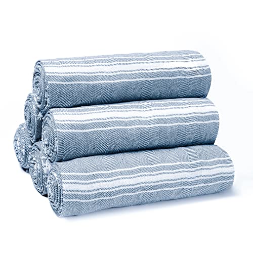 Belizzi Home Peshtemal Turkish Towel Chevron Beach Towels Oversized 36x71 Set of 6, Beach Towels for Adults, Soft Durable Absorbent Extra Large Bath Sheet Hammam Towel - Navy Blue - color: Navy, size: 6 Pack