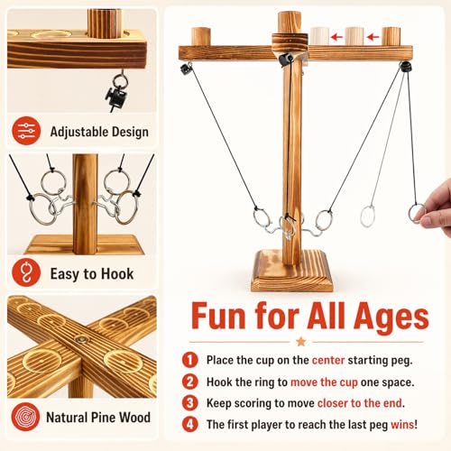 Ring Toss Game for Adults, Wooden Hook and Ring Game, Tabletop & Yard Games for Indoor Outdoor Social Play, Party Games for Family and Friends, Gift Idea - size: Large(15.75in*15.75in*15.35in)