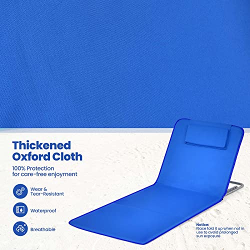 Giantex Beach Chairs for Adults 2 Pack Set with Side Table, Folding Lounge Chairs, 5 Position Adjustable Lawn Chair for Sunbathing, Patio Chaise Lounge Lightweight Backpack Camping Chairs (Navy) - color: Navy