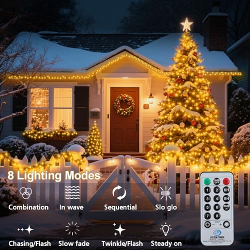 echosari 400 LED Christmas String Lights Connectable, Extra Long 66Ft Outdoor String Lights End-to-end Plug in with Remote Timer for Garden Patio Tree Decor (Warm White) - color: Green White Warm White