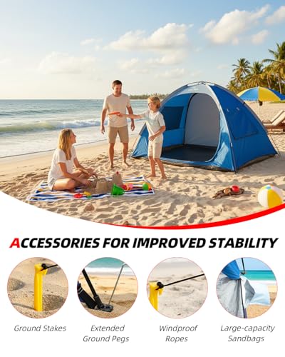 Abahub 3-Person Beach Tent Sun Shelter, UPF 50+ UV Protection Portable Sun Shade with 2 Doors and 2 Mesh Windows, Lightweight Beach Cabana for Beach, Camping, Fishing & Outdoor Activities - size: 2 DOOR