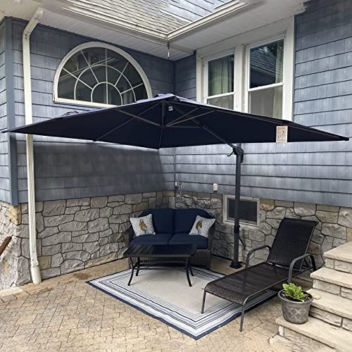 PURPLE LEAF 9' X 11.5' Patio Umbrella Outdoor Cantilever Rectangle Umbrella Aluminum Offset Umbrella with 360-degree Rotation for Garden Deck Pool Patio, Navy Blue - color: Navy Blue, size: 9' X 11.5', style: Standard