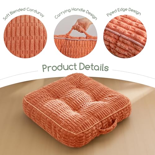 HIGOGOGO Floor Pillow Cushion for Adults, Meditation Cushion Pillow, Blended Corduroy Cover, Large Square Floor Sitting for Tatami Living Room or Yoga, 2Pack, Coral - color: Square Coral, size: 4" Thick(Pack of 2)