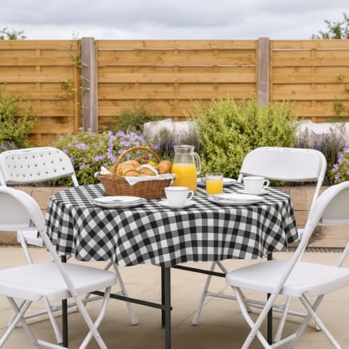 Nasitos 2 Pack Checkered Round Tablecloth 60 Inch-Waterproof Oil & Spill Proof Washable Wipeable Table Cloth, Black and White Plastic Table Cover Flannel Backed for Dining, Party, Outdoor, Picnic - color: Black and White, size: 60 Inch (Round)