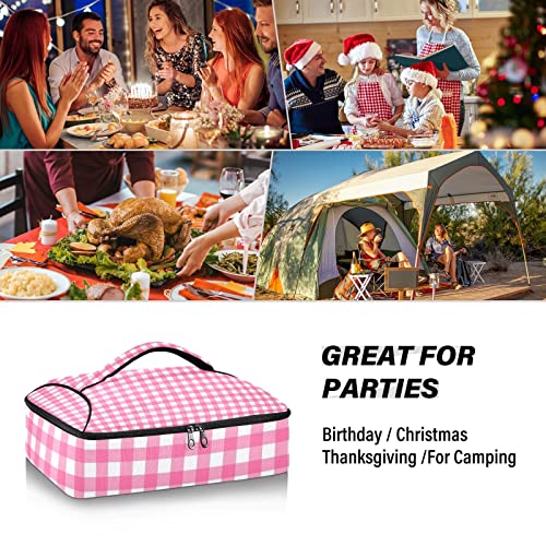 Casserole Carriers for Hot or Cold Food Reusable Casserole Dish Carrier Insulated Thermal Large Capacity Durable Perfect for Party Camping Family Gatherings Yellow Fish - color: Pink Plaid