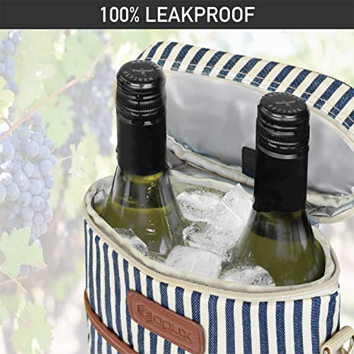 opux 2 Bottle Wine Carrier Tote, Insulated Leakproof Wine Cooler Bag, Wine Travel Bag for Picnic BYOB Beach, Portable Wine Bottle Carrying Case, Gift for Wine Lover Women Men Christmas,Stripe - color: Navy Stripes