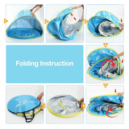 Baby Beach Tent, Pop Up Beach Tent Sun Shade for Beach, Portable Shade Pool UV Protection Sun Shelter for Infant with Beach Sand Toys Set - color: Patterned Blue