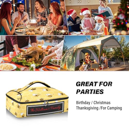 Kcldeci Custom Insulated Casserole Carrier Bees on The Honey Honeycombs Personalized Food Carriers with Dish Storage Leakproof Lasagna Holder Bag for Lasagna Pan Baking Dish Casserole Dish - color: B07