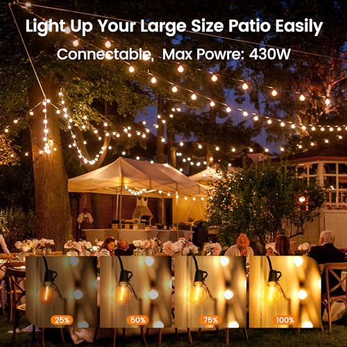 OHLUX Outdoor String Lights,110FT Dimmable Patio Lights with 58 Shatterproof 2200K LED G40 Bulbs(2 Spare),Waterproof Hanging Lights String for Outside Backyard Cafe Porch Deck Porch - size: 110ft
