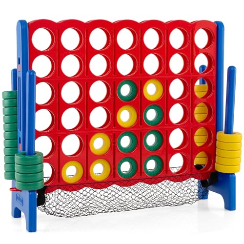 COSTWAY Giant 4 to Score Game Set, Jumbo Game Set with 42 Chess Pieces, Quick-Release Levers & Mesh Pocket, 4-in-a-Row Backyard Game for Kids & Adults, Ideal for Indoors & Outdoors - color: With Mesh Pocket