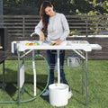 42.5" Fish Cleaning Table with Dual Sink, Portable Folding Camping Table with Faucet, Sprayer, Grid Rack, Hose Hook Up & Knife Groove, Outdoor Sink Station for Picnic Beach Patio - style: Fish cleaning table with dual sink