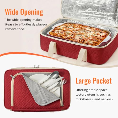 Insulated Casserole Carrier - Portable Casserole Carrier for Hot or Cold Food, Lasagna Holder for Parties,Picnic,Cookouts,Traveling - Fits 9" x 13" Baking Dish (Red) - color: Red