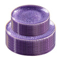 Rubtlamp 60Pcs Clear Purple Gold Plastic Plates, Purple Disposable Plates With Gold Rim, Hammered Plastic Plates Include 30 Clear Dessert Plates, 30 Dinner Plates for Party - color: Clear Purple Gold