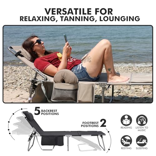 Oversized Extra Wide Tanning Chair with Sun Canopy Face Hole Padded Adjustable Washable, Heavy Duty Layout Folding Lounge Chair for Outside Beach Reading Sunbathing, UPF 50+, XL, Plus Size, 330 LBS - color: Black, size: Oversized