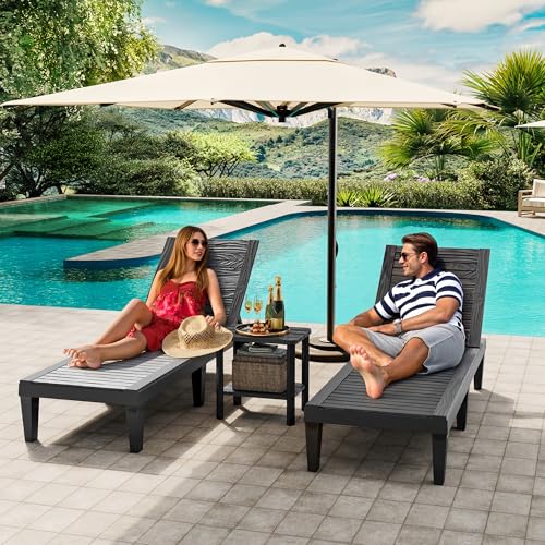 NUNU LAB Outdoor Chaise Lounges Set of 2, 5-Position Adjustable Patio Recliners with All-Weather Resin, Sun Loungers for Deck, Garden, Beach, Pool Sunbathing (Black Wood Grain, Set of 2) - color: Black Wood Grain, size: Set of 2