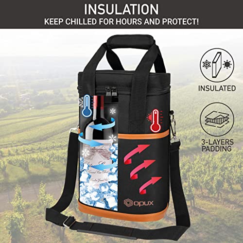 Opux 4 Bottle Insulated Wine Cooler Bag - Leakproof Padded Portable Wine Bottle Carrier for Travel Picnic BYOB Gift (Brown) - color: Brown, size: 4 Bottle