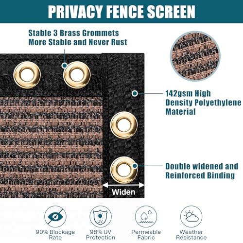 UIRWAY Privacy Screen Fence 4ft x 50ft Brown, Heavy Duty 170GSM 90% Blockage Chain Link Fence Privacy Screen, UV Resistant Outdoor Windscreen Shade Net for Backyard Garden Patio Yard with Cable Ties - color: Brown, size: 4' x 50'