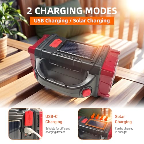 Solar Handheld Flashlight, 4 Lighting Modes Rechargeable LED Work Light, USB-C & Solar Powered Portable Lantern,Emergency Camping Light for Outdoor, Hiking, Power Outage (Gold-2pcs) - color: Gold-2pcs