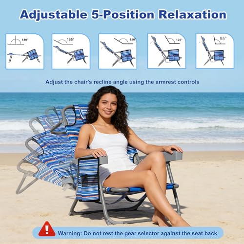 DIAMONDFORGE Lightweight Portable Beach Chair for Adults, 350 LBS Capacity Backpack Beach Chair, Reclining Beach Chair with 5-Position Lay Flat, Large Cup Holder for Beach Camping Sports, 1 Pack - color: Orange Blue, size: Oversized