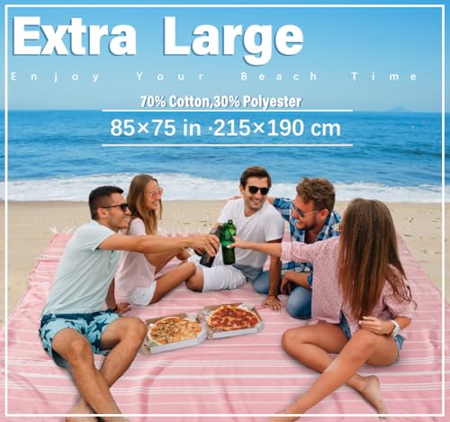 Widdonen Giant Turkish Beach Towel Blanket 85x75 Cotton XXL Extra Large Oversided Bath Pool Blankets XL Huge Bed Sand Free Throw Towels Picnic Outdoor Big Quilt Necessities Cloud Gifts for Adult Pink - color: Pink, size: XXL(85×75 in,215×190 cm)
