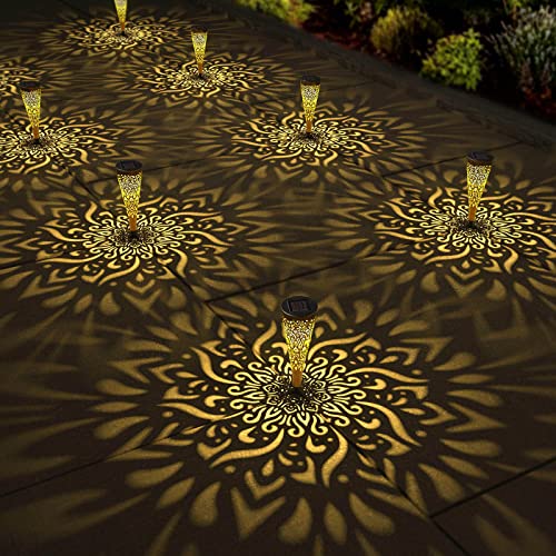 6 Pack Solar Lights Outdoor Garden Decorative Mandala Solar Garden Lights with Warm Light Waterproof Solar Pathway Landscape Lights for Path Backyard Walkway Yard Decor, Gardening Gifts for Women - color: Gold