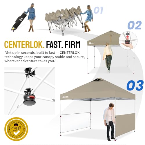 CROWN SHADES 10x10 Pop up Canopy Tent Instant Canopy with 150D Silver Coated Fabric Including 2 Half Sidewalls, 4 Ropes, 8 Stakes, 4 Weight Bags, STO 'N Go Bag, Beige - color: Beige