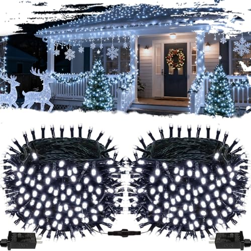 2-Pack Connectable Christmas Lights Outdoor, Total 164FT 400LED Christmas String Lights Waterproof with 8 Modes & Timer, Green Wire Twinkle Lights for Xmas Tree Decorations Outdoor Indoor, Cool White - color: Cool White