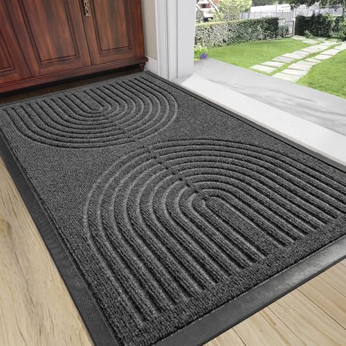 RORA Front Door Mat Outside Entrance, Non Slip Outdoor Mats for Front Door, Heavy Duty Natural Rubber Floor Mat for Entryway, Patio, Garage, Porch, 24"x36", Grey - color: Grey, size: 36''*24''inch