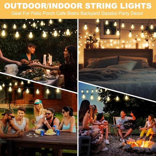 50FT Outdoor String Lights Waterproof with 32+2 Bulbs (1.5FT Bulbs Spacing), Remote & Dimmer, Commercial Patio String Lights with 3 Mode Light & Timing, 50PC Mounting Ties for Outside - size: 50ft With Remote