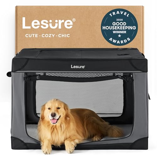 Lesure Shown on TODAY Show Soft Collapsible Dog Crate - 42 Inch Portable Travel Crate for Extra Large Dogs Indoor & Outdoor, 4-Door Foldable Pet Kennel with Mesh Windows, Black - color: Black, size: XL - 42"