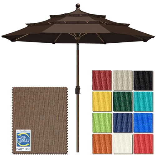 EliteShade USA 10-Year-Non-Fading 9ft 3-Tier Market Patio Umbrella, Commercial Grade Outdoor Table Umbrella with Crank Open, Windproof & UPF 50+ UV Protection, Heavy Duty Ventilation for Garden, Deck, Pool, Backyard, Beach & Bistro, Chestnut - color: Ches