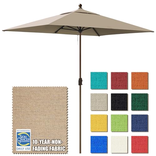 EliteShade USA 10-Year-Non-Fading 6.5x10Ft Rectangular Market Patio Umbrella, UPF 50+ UV Protection Performance Sun Umbrella, Heavy Duty Commercial Grade Outdoor Table Umbrella with Crank, Windproof Vented Top for Garden, Pool, Deck and Outdoor Playsets,