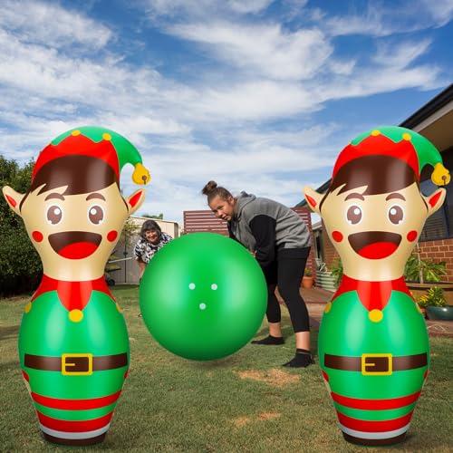 Wettarn 7 Pcs 27 in Giant Christmas Inflatable Bowling Set Elf Inflatable Games for Kids Adult Christmas Party Games Holiday Carnival Family Indoor Outdoor Garden Backyard Lawn Fun Xmas Decor
