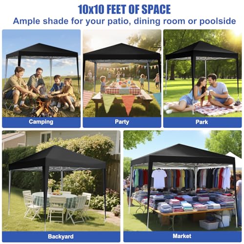 Yesker 10x10 Pop Up Canopy Tent UPF 50+ Waterproof Outdoor Canopy Portable Folding Easy Setup Gazebo Adjustable Height Instant Sun Shade Tent with Wheeled Bag for Events Parties Camping Patio, Black - size: 10x10FT Black