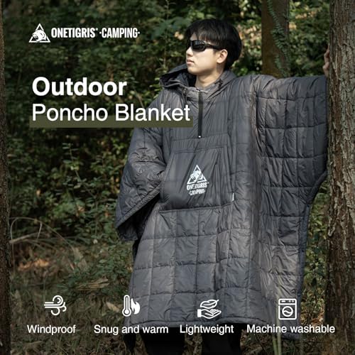 ONETIGRIS Camping Blanket Poncho with with Recycled Synthetic Insulation,Wearable Hoodie Blanket | Ultralight Water-Resistant Warm Camping Blanket for Outdoor, Hiking, Stadium - color: 2pcs-grey