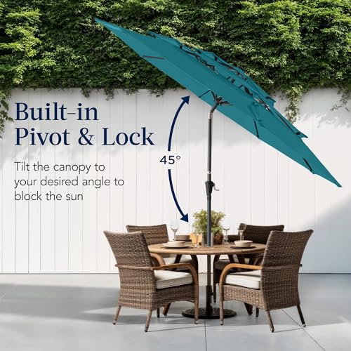 Best Choice Products 10ft 3-Tier Market Patio Umbrella, Outdoor Sun Shade with Tilt, Crank Lift, 8 Ribs for Backyard, Deck, Poolside - color: Cerulean