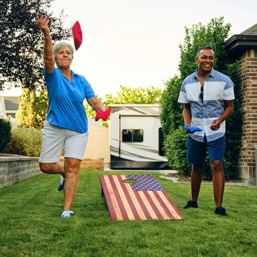 4x2 Ft Cornhole Boards Set, Premium Regulation Size Cornhole Boards with 8 All-Weather Bean Bags, Carrying Case and Scoreboard - style: 4'x2' American Flag