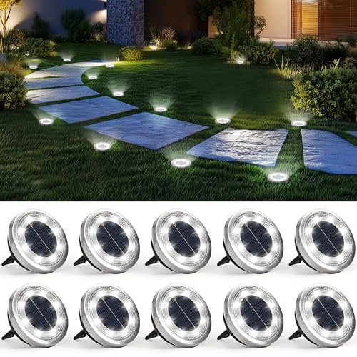 SOLPEX 10 Pack Solar Ground Lights Outdoor Waterproof, Solar Powered Pathway Lights, Landscape Lighting for Garden Walkway Driveway Backyard Decor (Cool White) - color: Cool White, size: 10 Pack