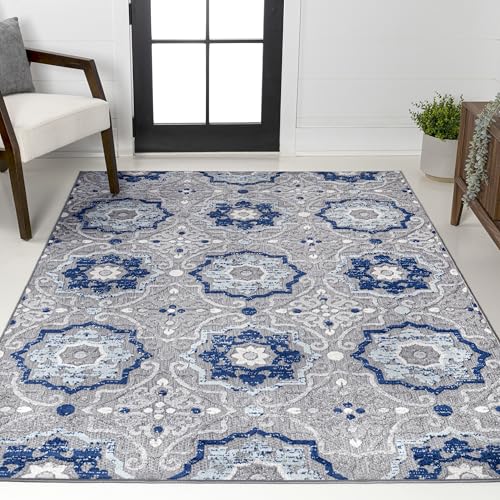 JONATHAN Y Mediterranean Medallion Indoor Outdoor Area Rug 8X10 Blue/Gray, Boho for Backyard, Patio, Porch, Easy-Cleaning, High Traffic, Pet-Friendly, Non-Shedding (AMC101A-8) - size: 7'9" x 10' (Rectangular)
