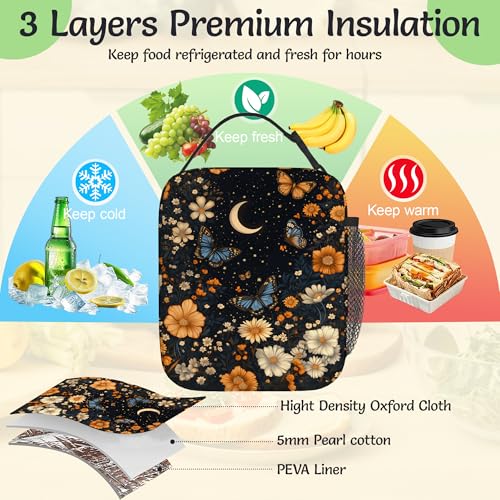 Insulated Lunch Bag,Vintage Floral Durable Lightweight Lunch Box for Kids,Butterfly Flowers Portable Thermal Picnic Cool Bags Girls Boys School Daycare,Work,Camping - color: Vintage Floral