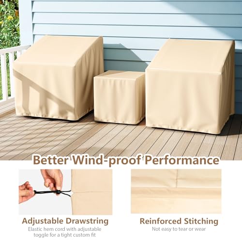 Tangkula Patio Furniture Covers 3 Piece Set, Waterproof Outdoor Conversation Covers for 3 Pieces Bistro Set, Heavy Duty Sofa Cover Set for 2 Chairs & Side Table, 32” x 30” x 32”, 19.5” x 19.5” x 21” - size: 32" W x 30" D x 32" H