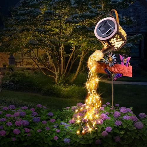 Solar Watering Can Light, Solar Lights Outdoor Decor, Garden Decor Lights for Yard, IP65 Waterproof Hanging Lantern Lights, Gifts for Women Mom, for Yard Patio Lawn Pathway Landscape - color: yellow-welcome