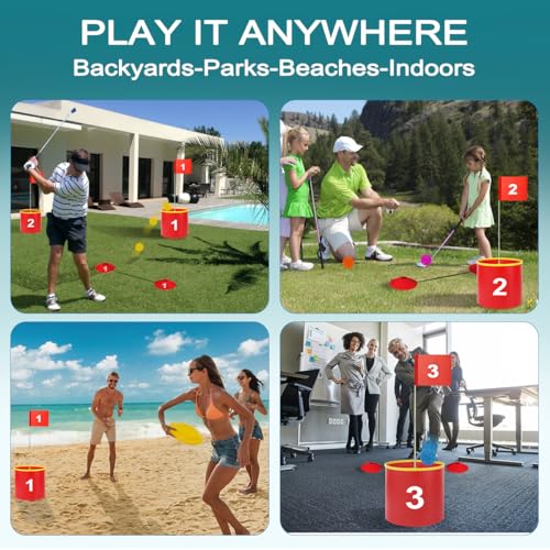 FINCOME Golf Yard Bucket Games 9 Holes Golf Practice Game with Flag, Golf Chipping Game for Kids and Adults Outdoor Indoor Portable Backyard Golf Game for Park, Beach, Backyard, Lawn - size: 9 SET