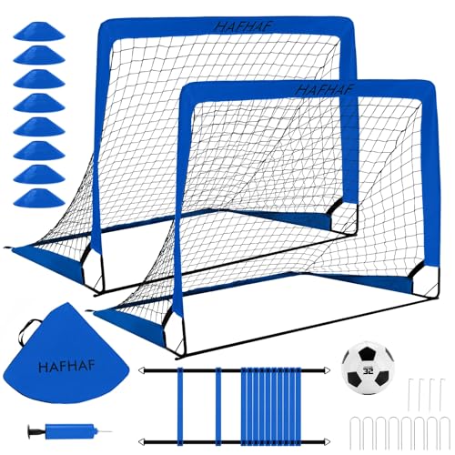 HAFHAF Soccer Goals, 4x3 ft Portable Kid Soccer Goals for Backyard with Ball, Ladder, and Cones Pop Up Soccer Net Soccer Set for Kids Age Youth and Toddler Games, Sports Outdoor Indoor - color: Blue